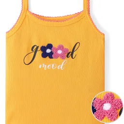 Pine Kids 100% Cotton Knit Sleeveless Top With Floral Embroidery - Yellow-picture-17
