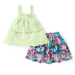 Babyhug Single Jersey Knit  Sleeveless Top & Skirt Set with Leaf Print - Multicolour-image-33