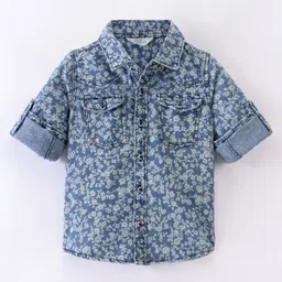 INFINITY Cotton Woven Full Sleeves Floral Printed Shirt - Blue-picture-11