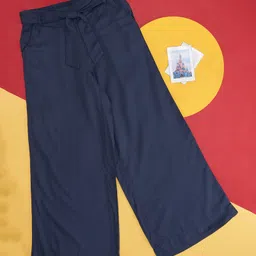Pantaloons Junior Cotton Solid Trousers With Attached Belt - Navy Blue-picture-23