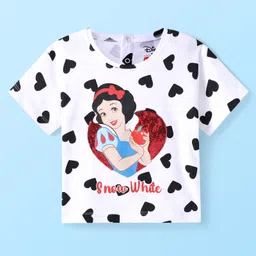 Babyhug Disney Single Jersey Knit Half Sleeves Drop Shoulder T-Shirt With Disney Princess Snow White Graphics - White-picture-26