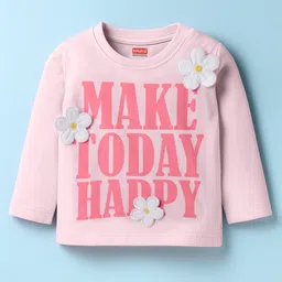Babyhug 100% Cotton Knit Full Sleeves Top with Floral Applique & Make Today Happy - Pink-picture-14