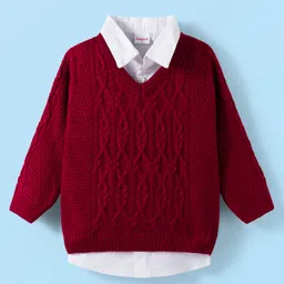 Babyhug Knit Full Sleeves Pullover Sweater with Cable Knit Design - Maroon-picture-10