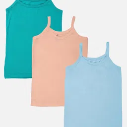 Kiddopanti Cotton Knit Pack Of 3 Sleeveless Solid Camisoles - Peach Aqua Green & Light Blue-picture-21