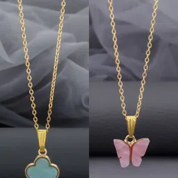 Birado Jewellery Set Of 2 Steel Gold-Plated Floral Pendants With Chains-picture-34