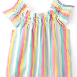 Babyhug 100% Rayon Woven Striped Half Sleeves  Top with Smocking & Frill Detailing - Multicolour image 2