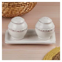 Kookee Ceramic Salt and Pepper Shakers Set with tray for Dining Table (10657) image 2