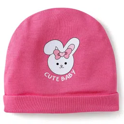 Doodle Poodle Interlock Cotton Knit Caps with Unicorn & Bunny Print Pack of 2 Baby & Dark Pink - Demeter 10.5 cm image 2