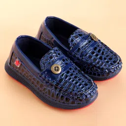 Cute Walk by Babyhug Loafer With Textured Design & Button Applique - Navy Blue image 2