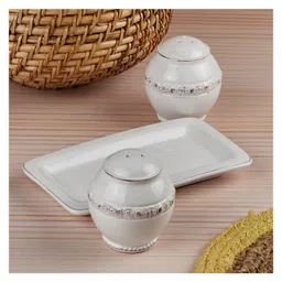 Kookee Ceramic Salt and Pepper Shakers Set with tray for Dining Table (10657) image 3
