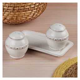 Kookee Ceramic Salt and Pepper Shakers Set with tray for Dining Table (10657) image 4