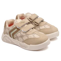 asian Floral Designed Velcro Closure Sneakers - Beige image 5