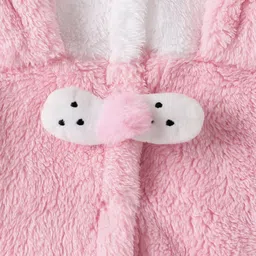 Mark & Mia Full Sleeves Winter Wear Hooded Romper With Ear Applique - Pink & White image 5