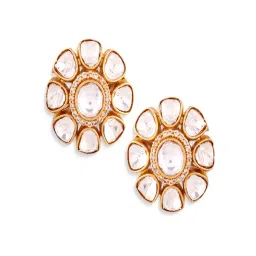 Abdesigns Gold Plated Flowe Polki Black Beaded Mangalsutra & Earrings Set image 4