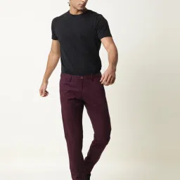 Rare Rabbit Maroon Cotton Solid Regular Fit Formal Trousers image 4