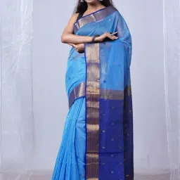Unnati Silks Sky Blue Cotton Silk Maheshwari Saree with Unstitched Blouse-image-26