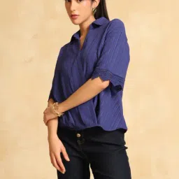 Kazo Blue Textured Pattern Top image 3