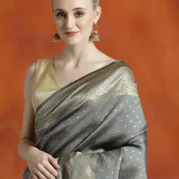 Jaipur Kurti Grey Woven Saree With Unstitched Blouse image 4