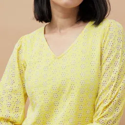 Code by Lifestyle Yellow Cotton Embroidered Top image 4