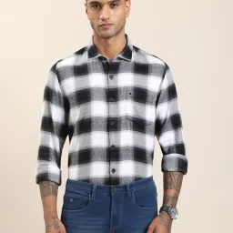 Turtle Light Grey Cotton Viscose Slim Fit Checkered Casual Shirt image 4
