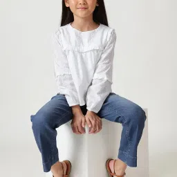 One Friday Kids White Embroidery Regular Fit Top image 4