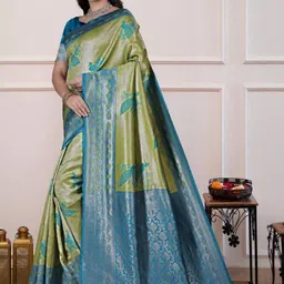you shop we ship Ethnic Motifs Zari Art Silk Handloom Banarasi Saree image 2