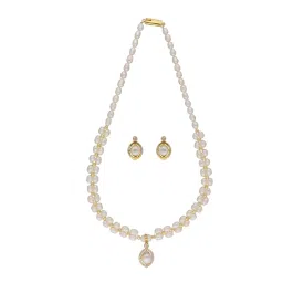 Sri Jagdamba Pearls Dhena 1 Line White Pearl & CZ Necklace Set image 4