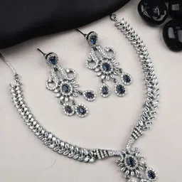 StileAdda Sliver Plated American Diamond Studded Jewellery Set-picture-11