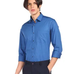 Arrow Blue Cotton Regular Fit Self Pattern Shirt-picture-27