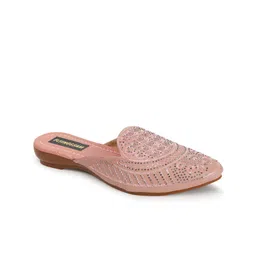 FLYING&SAM Women Ethnic Embellished Pointed Toe Mules Flats image 5