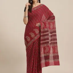 Kalakari India Maroon Cotton Printed Saree With Unstitched Blouse-picture-41