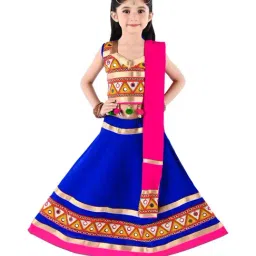 Ahhaaaa Kids Blue & Pink Cotton Embroidered Lehenga Cholis-picture-47