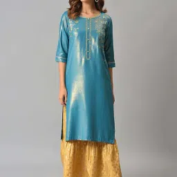 Aurelia Blue Printed Straight Kurta-picture-28