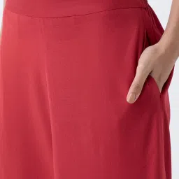 Utsa by Westside Red Solid Cotton Ethnic Pants image 4