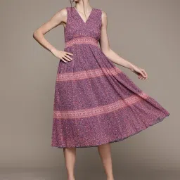 Label Ritu Kumar Blue All Over Printed A Line Dress image 4