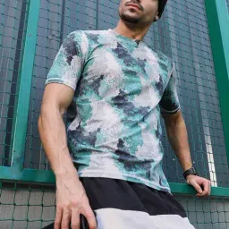 Campus Sutra Forest Green Charcoal Black Blur-Imprint Activewear T-Shirt image 4