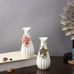 Tayhaa White Ceramic Floral Flower Vases - Set of 2-picture-38