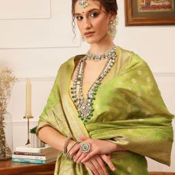 Silk Land Green Woven Saree With Unstitched Blouse image 4