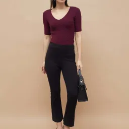 Code By Lifestyle Wine Regular Fit Textured Top image 4