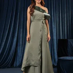 BInfinite Olive Sparkle Sorbet Satin Embellished Dress-image-2