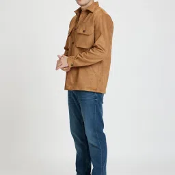 celio celio* Camel Solid Regular Fit Polyester Suede Jacket image 4