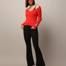 Only Black Flared Fit High Rise Pants image 4