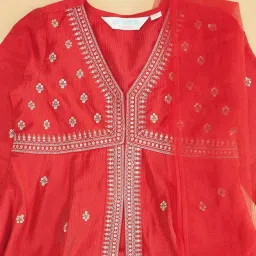 Akkriti by Pantaloons Girls Barbados Cherry Cotton Embellished Kurta Sets image 4
