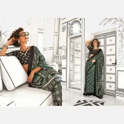 Stylum Green Printed Saree With Unstitched Blouse image 4