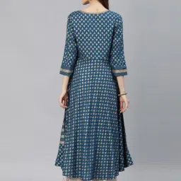 YASH GALLERY Blue Printed A Line Kurta image 2