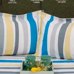 Urban Space Multicolor Cotton 200 TC Striped Single Bedsheet with 1 Pillow Cover image 4