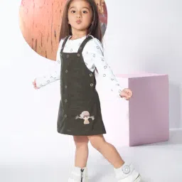 Peppermint Girls Olive Green Regular Fit Dungaree image 4