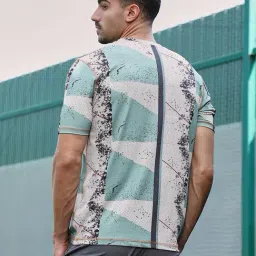 Campus Sutra Sage Green Off-White Abstract-Geo Activewear T-Shirt image 2