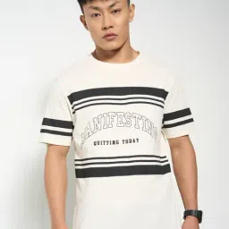 People By Pantaloons White Cotton Slim Fit Striped T-Shirt-image-64