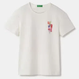 United Colors of Benetton Kids White Cotton Floral Print T-Shirt-picture-31
